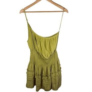 Mustard Seed Womens One Shoulder Green Ruffled Smocked Romper Size Medium Summer